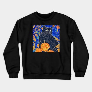 Retro Black Cat And Jack O Lantern Crewneck Sweatshirt